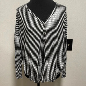 Forever 21 Lightweight Pinstriped Button Up V-Neck Cardigan Size Small